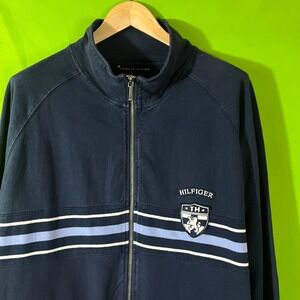 Vtg Y2K Tommy Hilfiger Mens Full Zip Track Jacket Navy Blue XXL Preppy Logo
